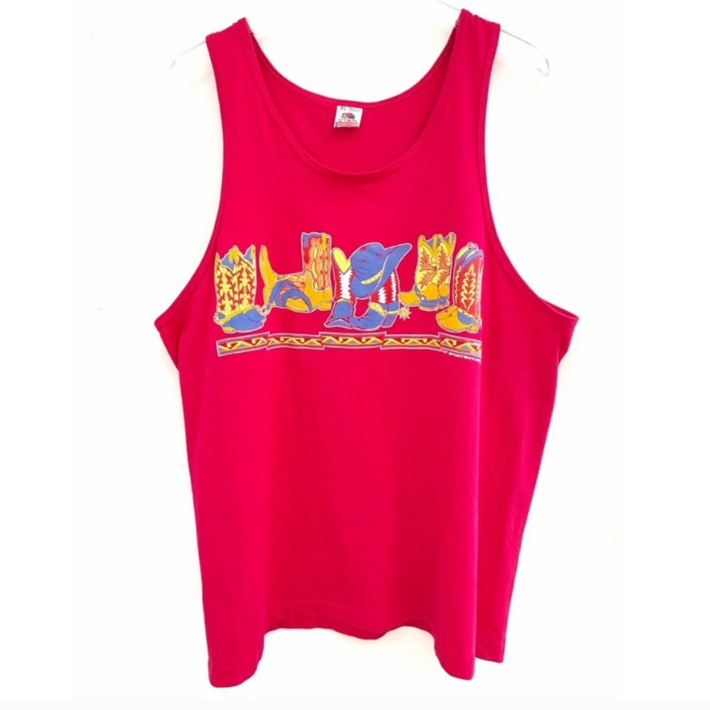 VINTAGE Western Boots Graphic Puff Print Tank Top